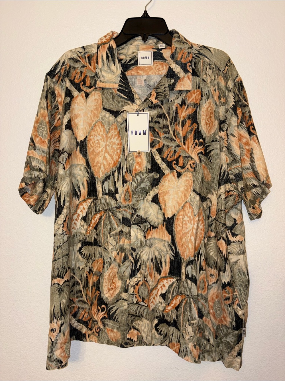 ROWM Mens XXL NWT Tropical Leaf Print Short Sleeve Button Up Shirt